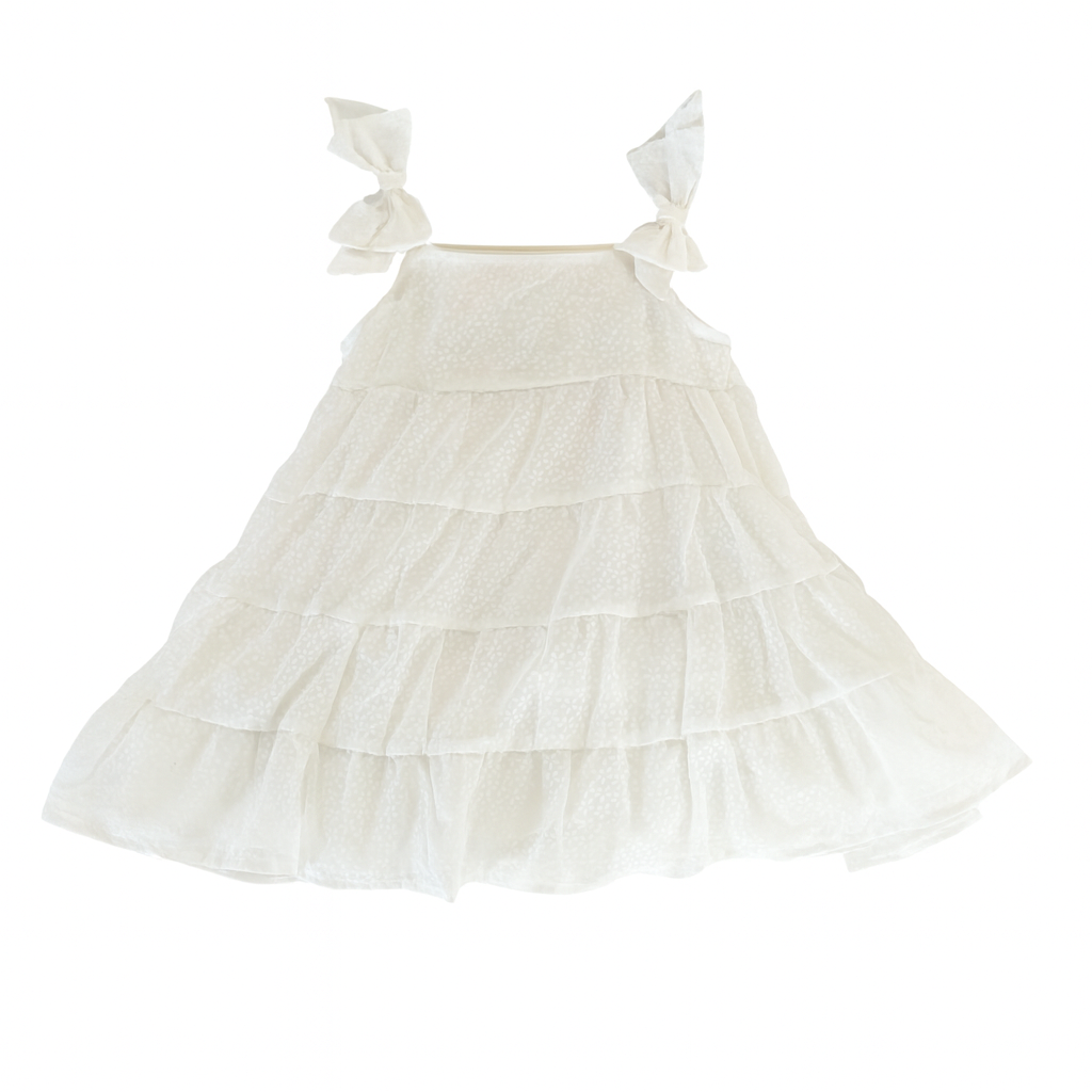 White Floral Sheer Dress فستان لون أبيض
