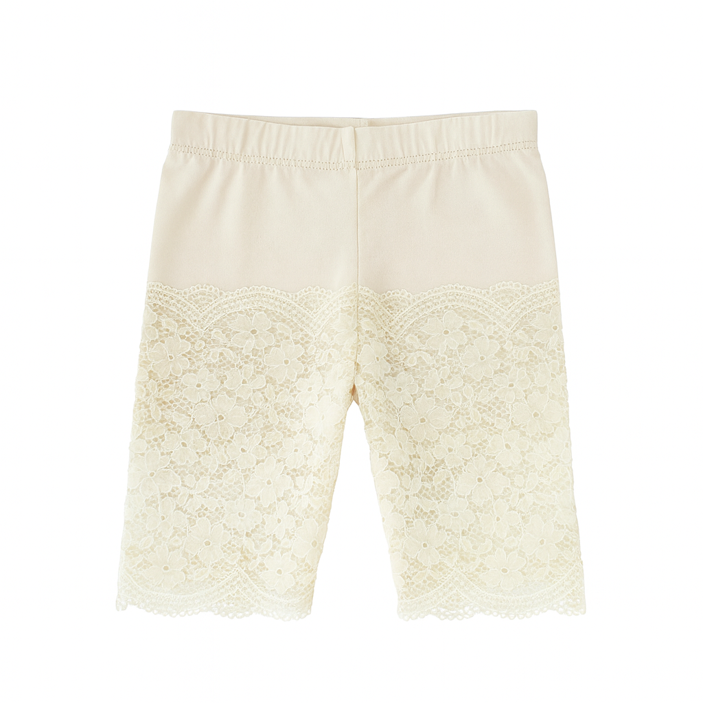 White Lace Hem 3/4 Leggings بنطلون آبيض دانتيل