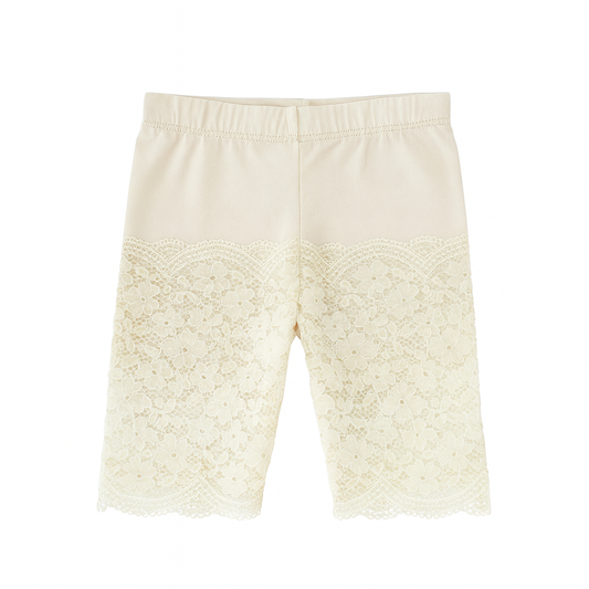White Lace Hem 3/4 Leggings بنطلون آبيض دانتيل