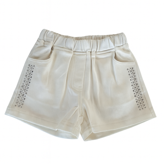 White Rinestone Comfort Shorts شورت لون أبيض