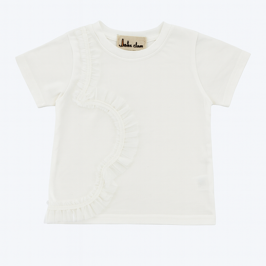 White Velvet Heart Mesh Trim Tee بلوزة لون أبيض مع دانتيل