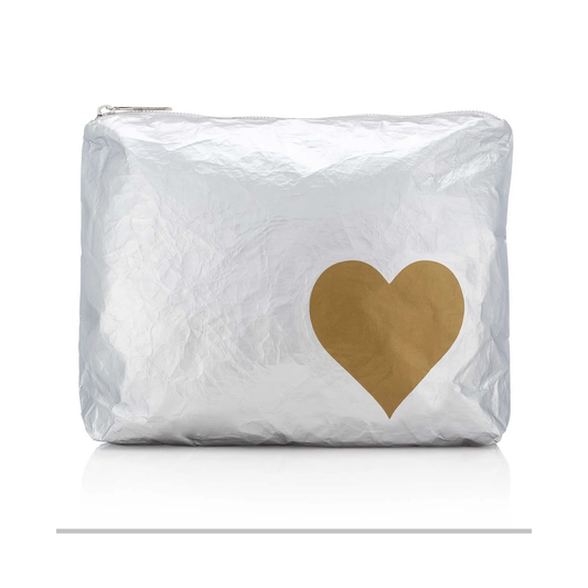 Silver 3Pcs Gold Heart Bag Set