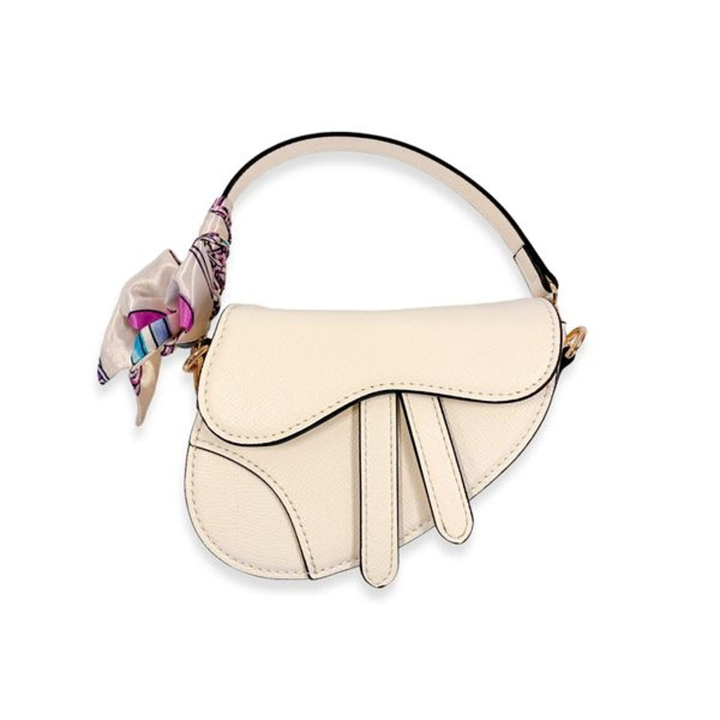 White Mini Saddle Purse w/ Scarf حقيبة لون أبيض