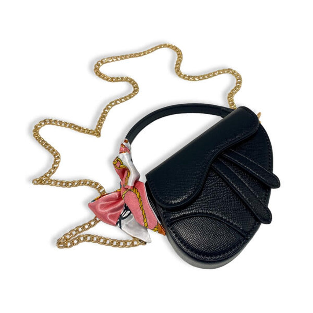Black Mini Saddle Purse w/ Scarf حقيبة لون أسود