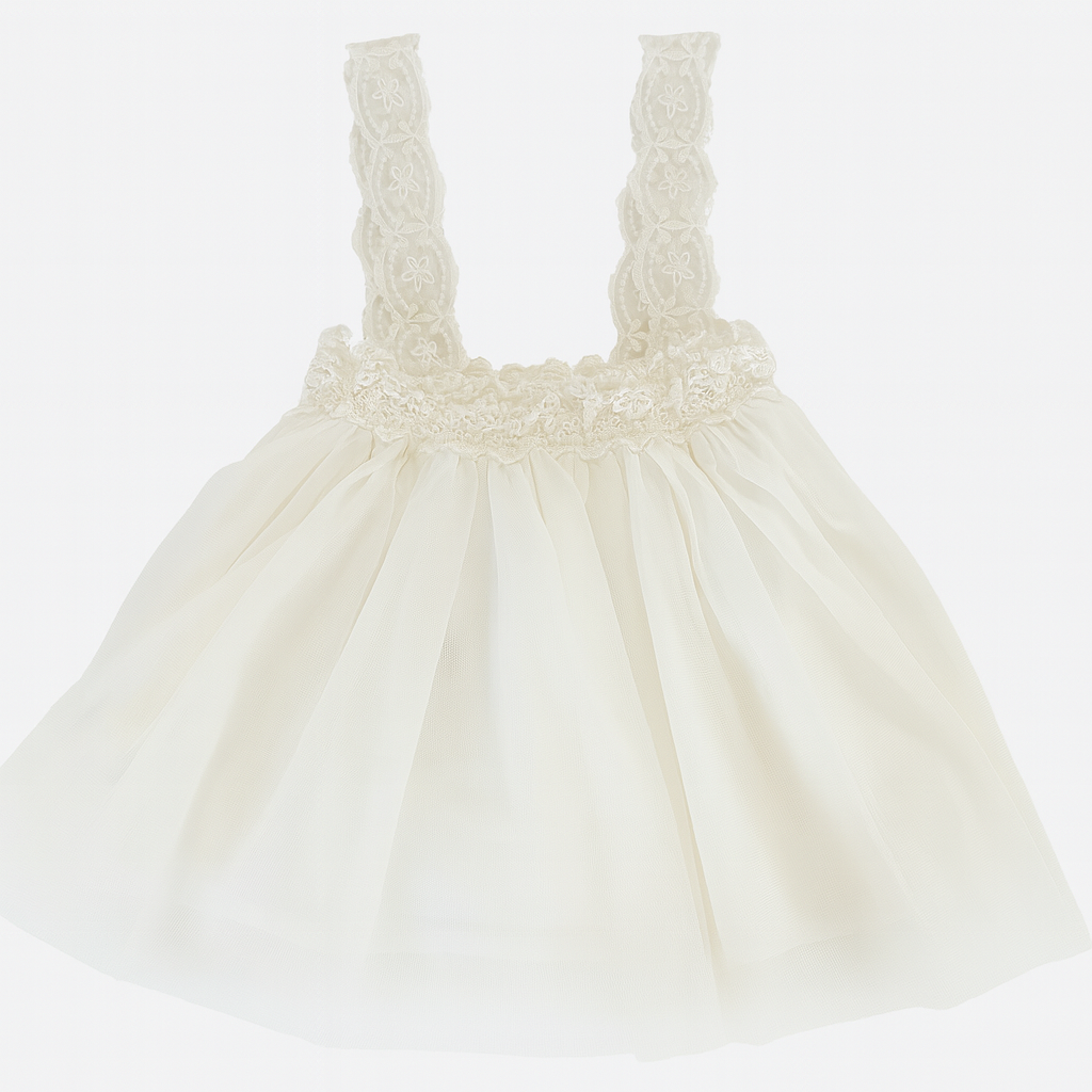 White Sheer Lace Waist Strap Tulle Skirt تنورة  لون أبيض