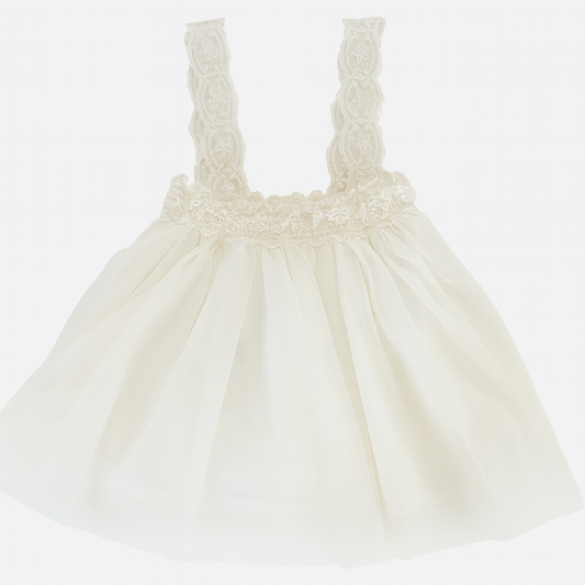 White Sheer Lace Waist Strap Tulle Skirt تنورة  لون أبيض