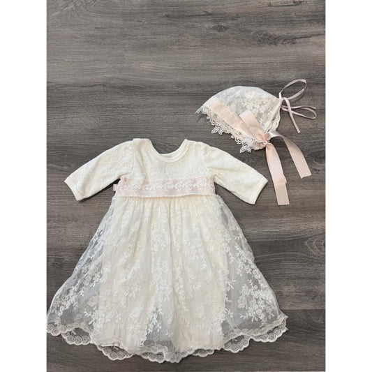 L/S Pink Belt Lace Dress طقم مواليد