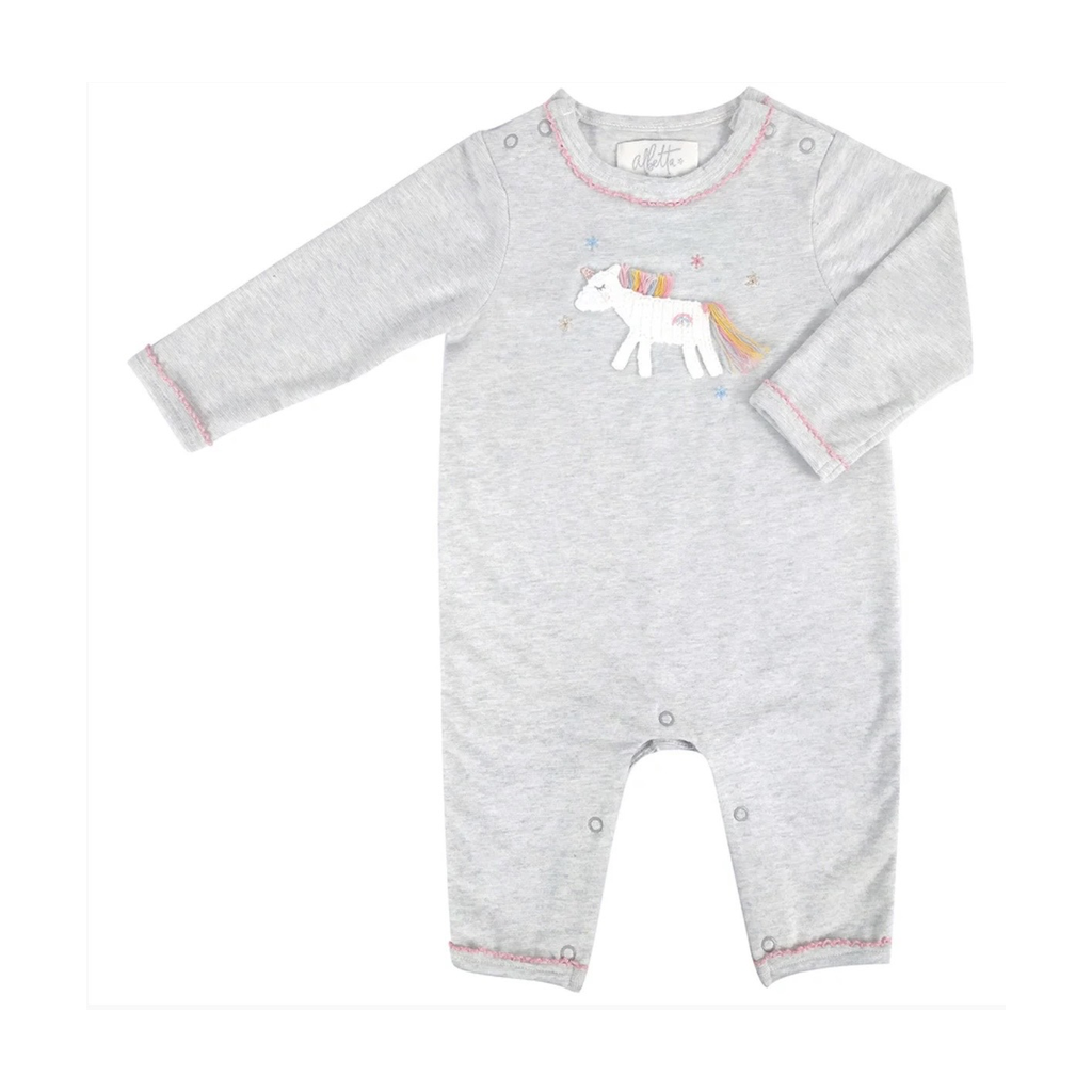 Crochet Grey Unicorn Romper بيجاما مواليد
