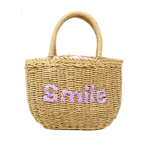 Wicker Basket Bag Purple حقيبة يد