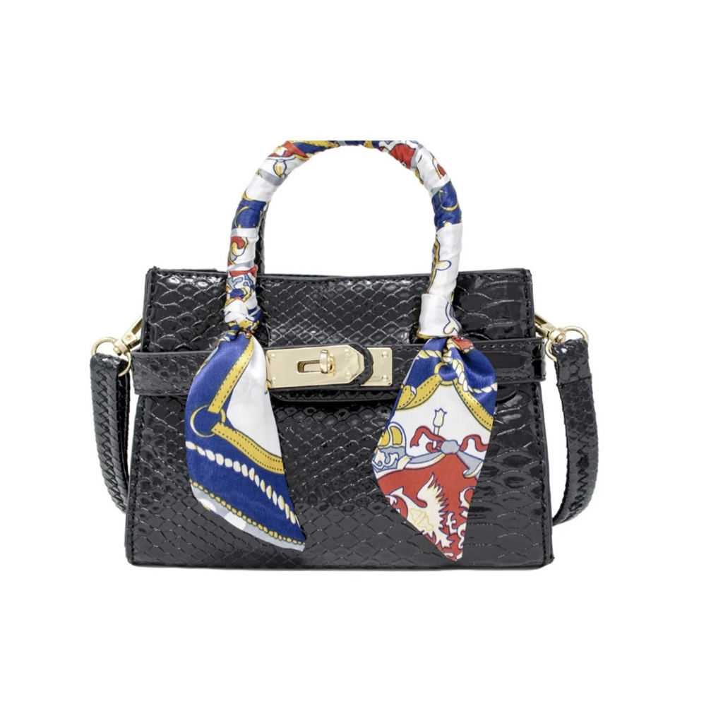 Croco Scarf Handbag Black حقيبة يد