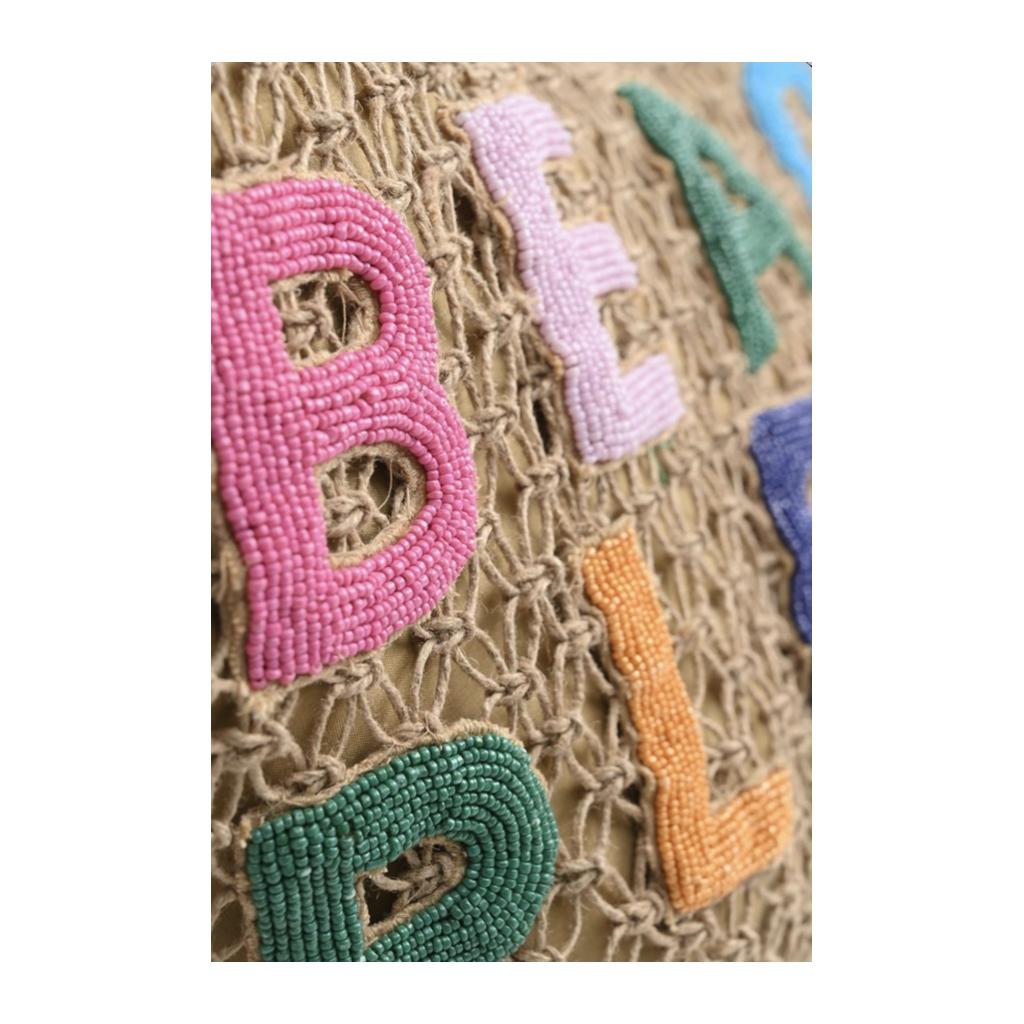 Beach Please Beaded Macrame Jute Tote