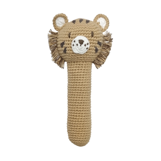 Crochet Snuggle Tiger Rattle Stick لعبة نمر