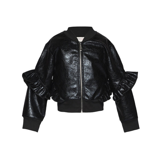 Faux Leather Bomber Jacket And Skirt Set طقم جاكيت وتنورة