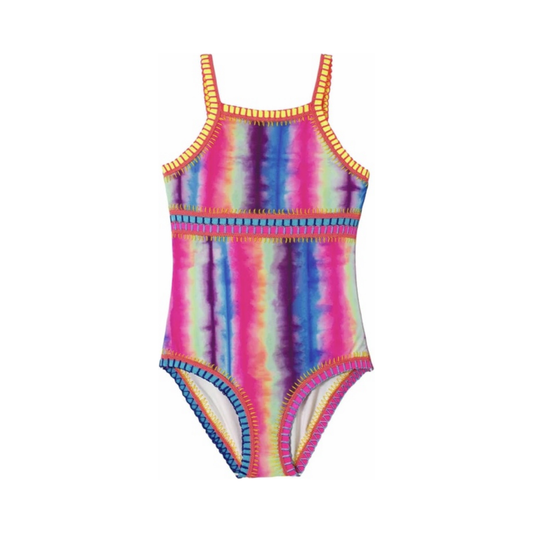 Rainbow Emboroidered High Neck Swimsuit ملابس سباحة