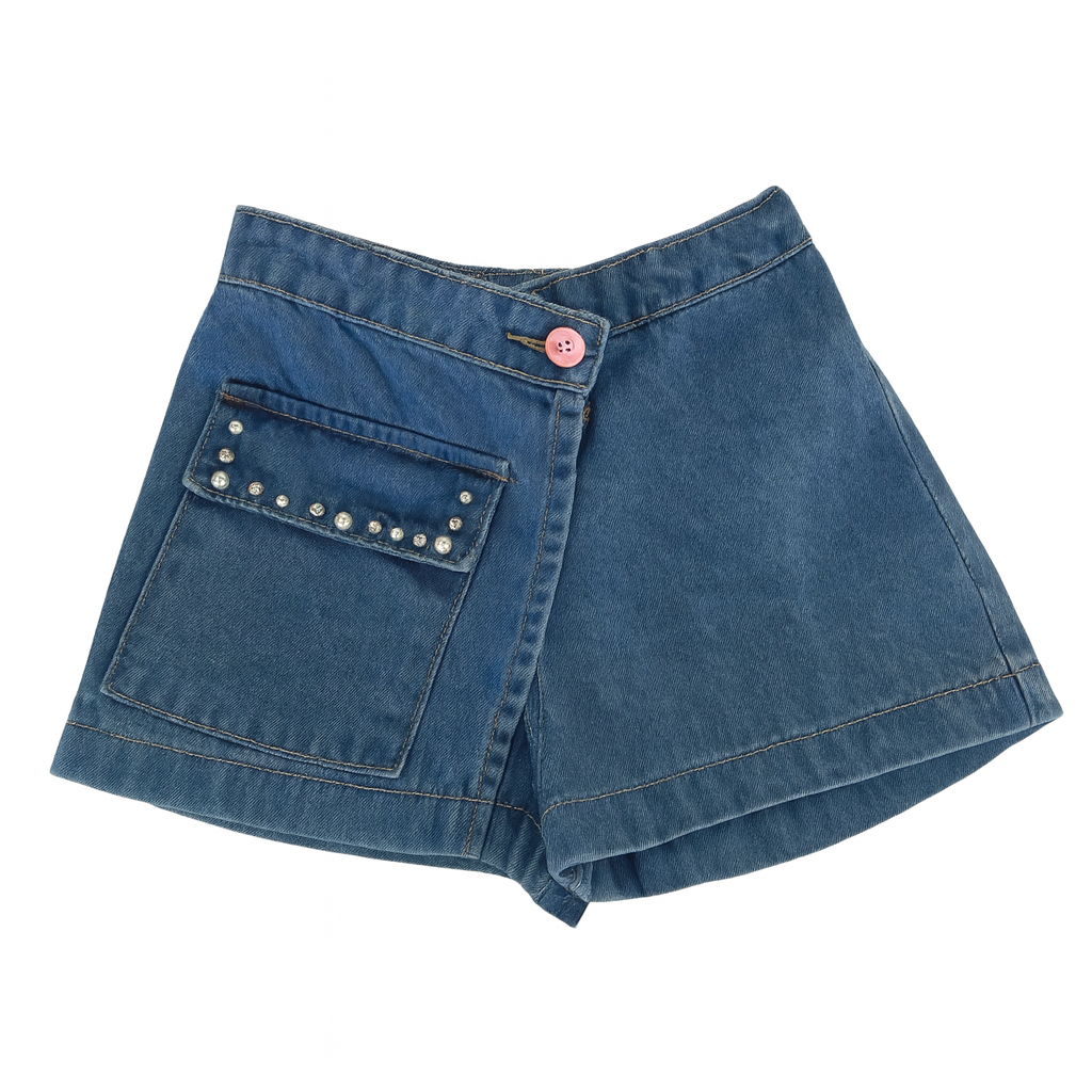 Blue Front Wrap Dinim Short W Rinestones شورت جينز