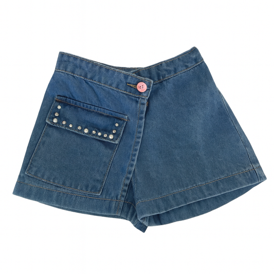 Blue Front Wrap Dinim Short W Rinestones شورت جينز