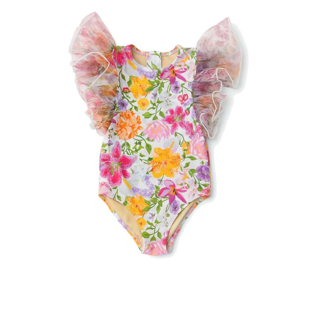 Summer Gardens Girls Tulle Trim Swimsuit ملابس سباحة